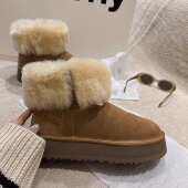 加绒真皮厚底防滑保暖棉鞋 皮毛一体雪地靴女2025新款 冬季 棉靴短靴