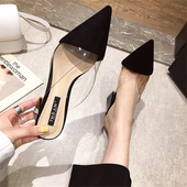 穆勒鞋 尖头透明包头中跟半拖鞋 粗跟高跟单鞋 时尚 女 外穿2025夏新款