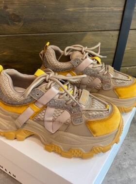 厚底老爹鞋女款2025新款爆款超火百搭真皮水钻轻便增高运动休闲鞋