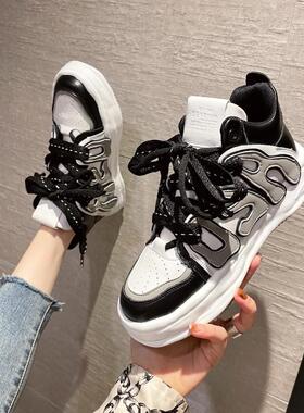 鞋子女2025年新款女鞋高帮鞋真皮板鞋厚底溶解鞋休闲鞋ins街拍潮