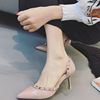 24 Pointed shoes rivet Shallow mouth Hollow high-heeled shoes 2019 Spring new pattern Stiletto Nude color Single shoes Small code shoes