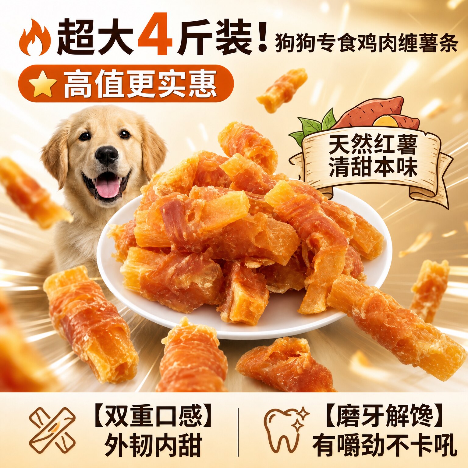 狗狗零食甘薯鸡肉缠薯条中小型犬成幼犬磨牙棒宠物训犬奖励狗零食