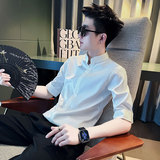 CS274-P58控78夏季中袖衬衫社会小伙潮流男衬衣卡其1，男装衬衫，电商A343