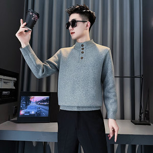 MY210-P88控118社会小伙假两件毛衣打底男针织衫线衣浅灰,针织衫开衫搭配短裤图片