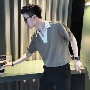 CS272-P58 控78 夏季中袖衬衫社会小伙潮流男衬衣 卡其1图片