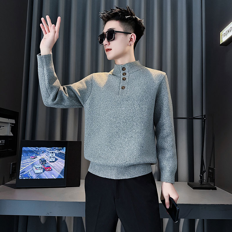 MY210-P88控118社会小伙假两件毛衣打底男针织衫线衣深灰,男装T恤,电商A343
