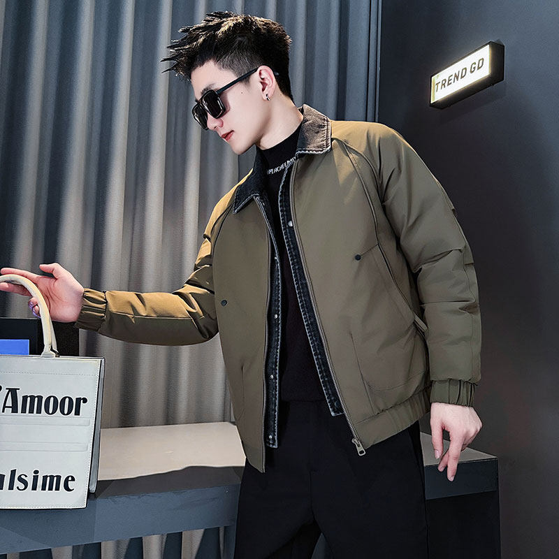 CF158-P138控178社会小伙点假两件棉衣外套潮流棉服男棉袄绿，男装棉衣，电商A343