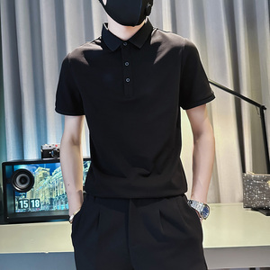 PL89-特P40 控60 男潮青少年店主风小伙修身短袖polo衫 黑3图片