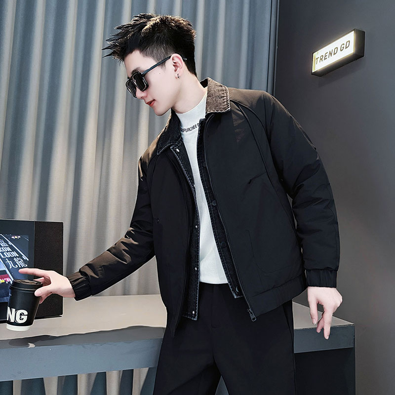 CF158-P138 控178 社会小伙点假两件棉衣外套潮流棉服男棉袄 黑图片
