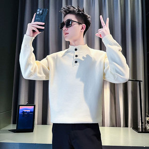 MY197-P68 控98 社會小伙店主風毛衣打底男針織衫線衣 白2圖片