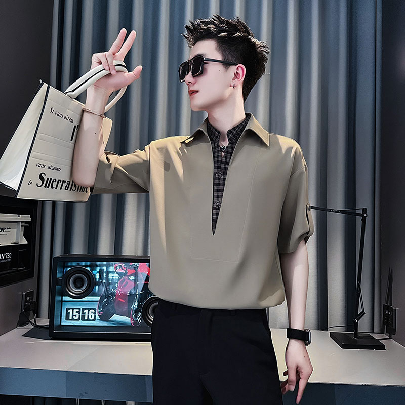 CS292-P58控88夏季花衬衫社会小伙潮流男短袖衬衣卡其1，商品下架区商品下架区，电商A343