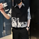 CS259-P58控78新中式中袖衬衫社会小伙潮流男风衬衣黑4，男装衬衫，电商A343