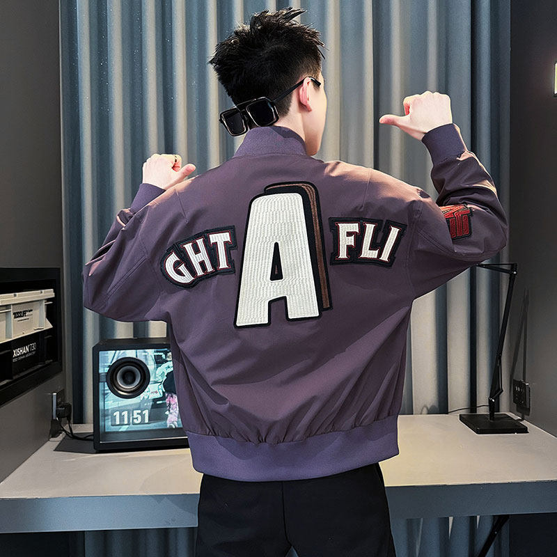 JK200-P98控138春季新款社会小伙潮店主风夹克男外套紫2，男装夹克，电商A343