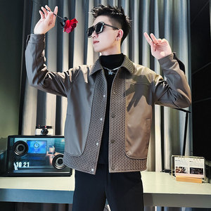 JK176-P128 控168 秋冬店主风社会小伙潮男皮衣夹克外套 黑2图片