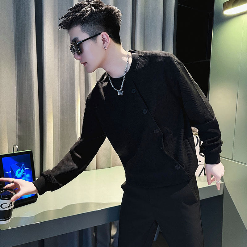 WY138-P58 控78 秋季社会小伙圆领卫衣男店主风卫衣 黑2图片
