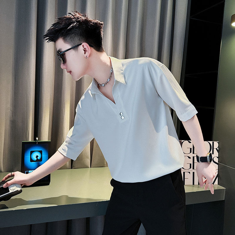 CS262-P58控78夏季中袖衬衫社会小伙潮流男套头衬衣白1，男装衬衫，电商A343