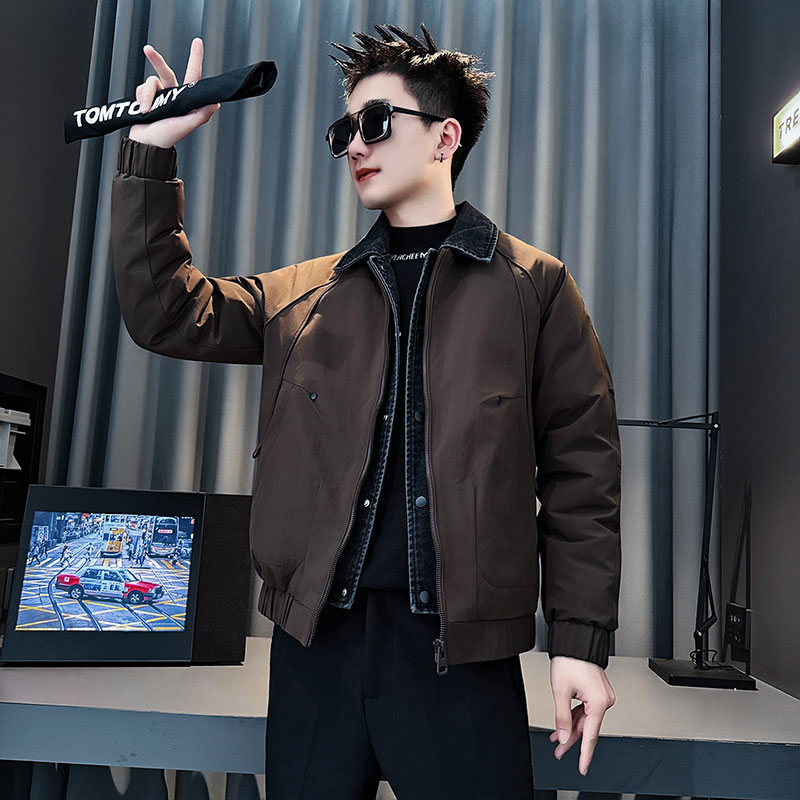 CF158-P138控178社会小伙点假两件棉衣外套潮流棉服男棉袄黑,男装棉衣,电商A343