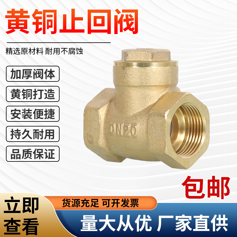 全铜黄铜卧式止回阀单向阀4分6分1寸水泵水管逆止阀DN20 25 32 80