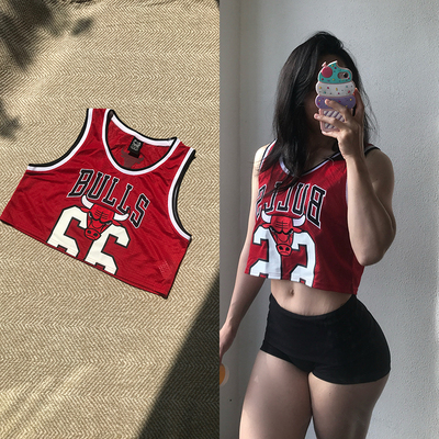 Morningoolala 芝加哥牛 夏网眼速干无袖运动健身训练露脐上衣 女