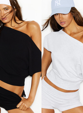Morningoolala StretchTerry Off Shoulder Top 一字肩斜肩短袖女