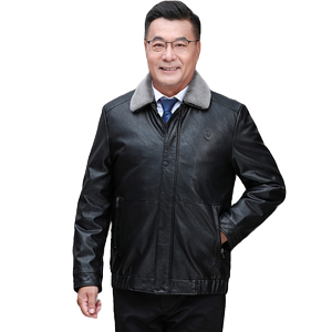 PU皮羽绒夹克男装冬季内胆可脱卸羽绒服男中老年真羊毛领羽绒外套图片