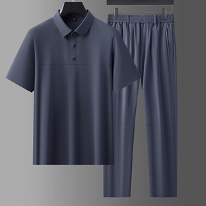 商务休闲套装男无痕轻奢冰丝凉感POLO衫男长裤两件套5959P110，男装休闲套装，星座1010A-1