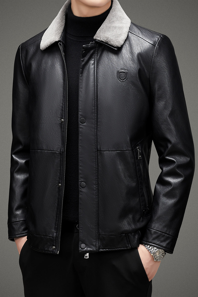 脱卸内胆羽绒服男中年翻领真毛领PU皮夹克羽绒冬装外套2217P225,男装羽绒服,星座1010A-1