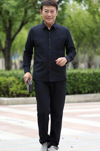春秋款长袖衬衫套装男爸爸装灯芯绒套装松紧长裤子两件套5608P98图片