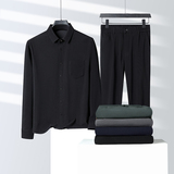 中老年春季长袖衬衫套装男灯芯绒春秋衬衫长裤子两件套5608P98，男装休闲套装，星座1010A-1