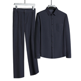 中老年春秋季长袖衬衫套装长裤男士商务休闲爸爸装灯芯绒5608P98，男装休闲套装，星座1010A-1