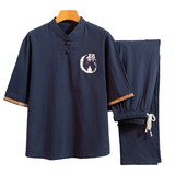 夏天中年男装棉套装宽松休闲爸爸夏季短袖青年风套装T101P48，男装休闲套装，星座1010A-1