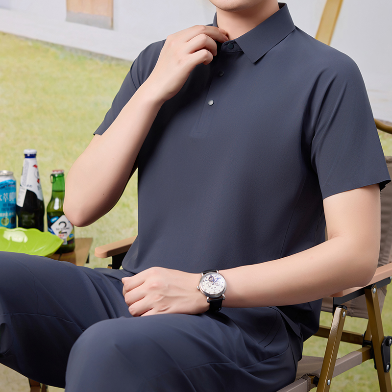 插肩袖商务休闲运动POLO上衣长裤两件套装夏冰丝T恤中年5955P115，男装休闲套装，星座1010A-1