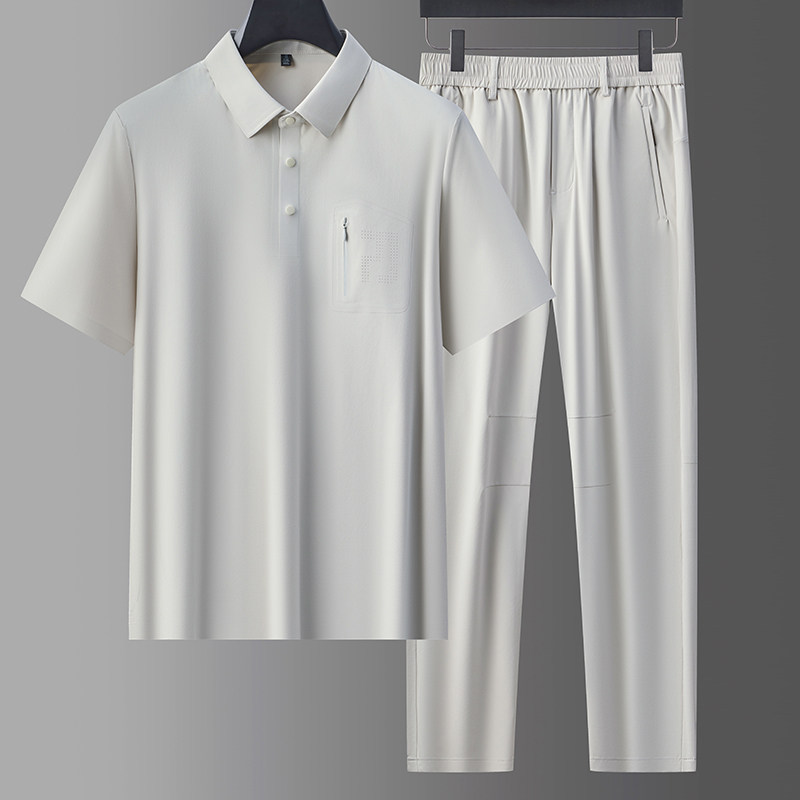 中青年轻奢无痕压胶工艺商务休闲套装男POLO衫上衣长裤5956P115，男装休闲套装，星座1010A-1
