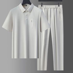 中青年轻奢无痕压胶工艺商务休闲套装男POLO衫上衣长裤5956P115，男装休闲套装，星座1010A-1