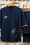 夏季风休闲套装男士盘扣汉服复古风潮牌古装唐装T恤男T104P48，男装休闲套装，星座1010A-1