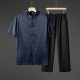 夏季风短袖套装男中老年人休闲爸爸爷爷装单上衣批35T601P50，男装休闲套装，星座1010A-1