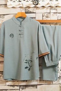 夏季风休闲套装男士盘扣汉服复古风潮牌古装唐装T恤男T104P48图片