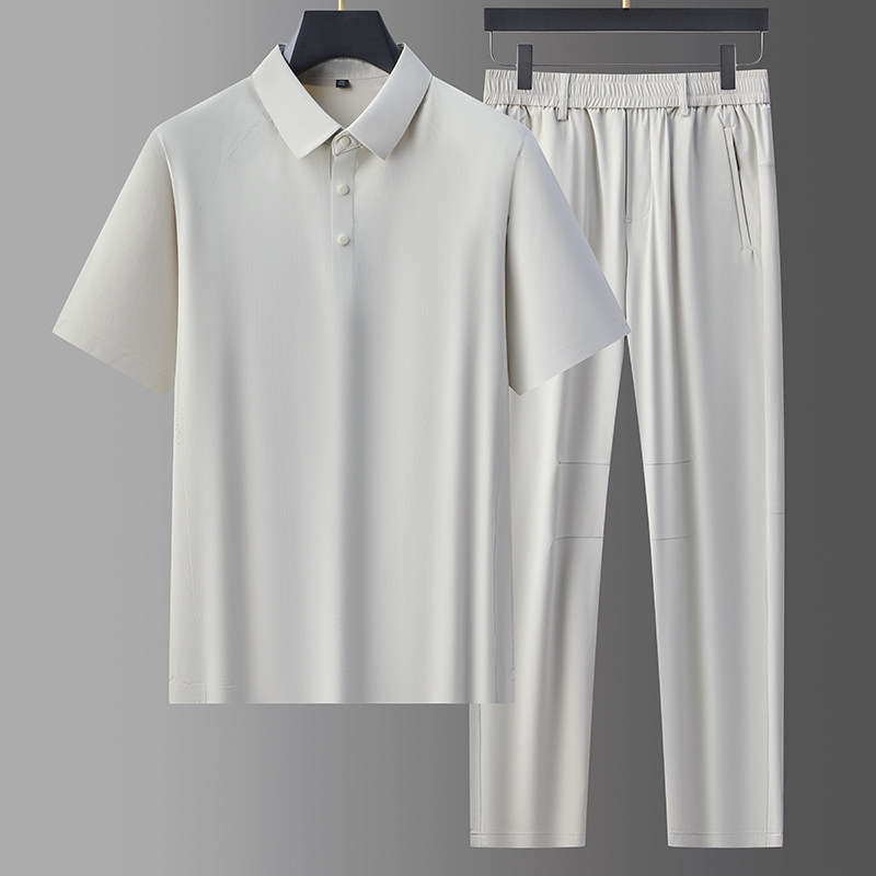 牛奶丝面料休闲运动POLO衫长裤两件套装男防晒冰丝男装5955P115，男装休闲套装，星座1010A-1
