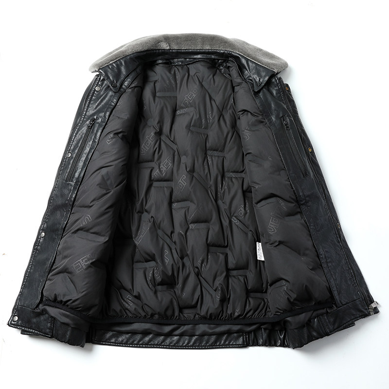男士羽绒服PU羽绒皮衣男脱卸内胆翻领爸爸冬装真毛领外套2217P225,男装羽绒服,星座1010A-1