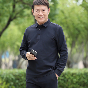 春秋长袖翻领T恤套装男中老年休闲灯芯绒长袖POLO衫长裤子5607P98图片