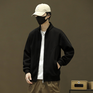 拉链立领开衫卫衣男叠穿春秋休闲潮牌宽松上衣棒球领男款纯色外套