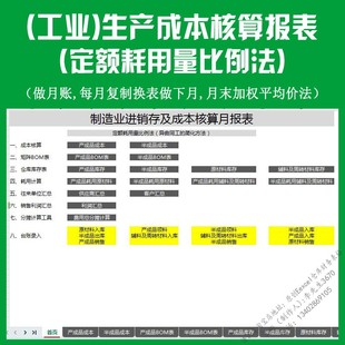 制造业进销存报表系统工业产品生产成本核算excel表格定额比例法