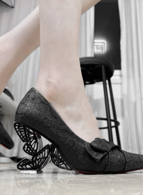 【现货】弗里娅小熊潘达小众原创女鞋尖头高跟鞋浅口时尚单鞋LO鞋