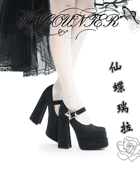 全款预约小熊潘达仙蝶瑞拉小众原创黑色高跟鞋增高玛丽珍鞋cos鞋