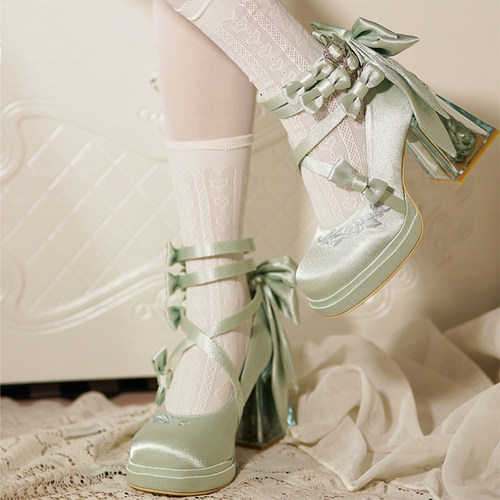 现货玻璃花房【低跟】小熊潘达原创lolita高跟鞋优雅玛丽珍cos鞋