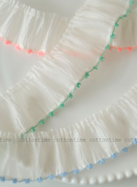 Spring/Summer 4色牙边可爱撞色软纱花边 柔软褶皱梦幻纱服装辅料