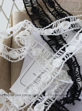 cottontime 2cm线描镂空法式黑白编织镶边外套裙边辅料宫廷风花边