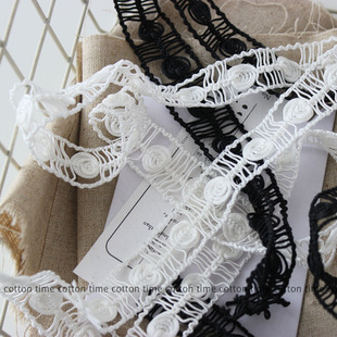 cottontime 黑白编织镶边外套裙边辅料宫廷风花边 2cm线描镂空法式