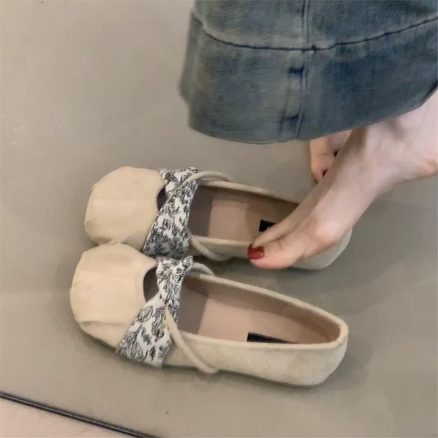 羊皮版~平底玛丽珍鞋女浅口圆头复古新中式小单鞋配裙子芭蕾舞鞋