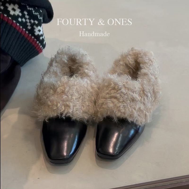 新款秋冬加绒小皮鞋保暖毛绒棉鞋